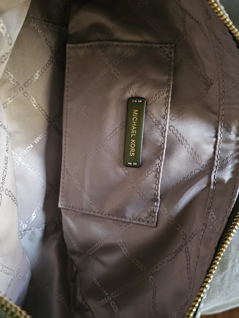 Michael Kors Olive Suede Crescent Shoulder Bag with Gold Hardware